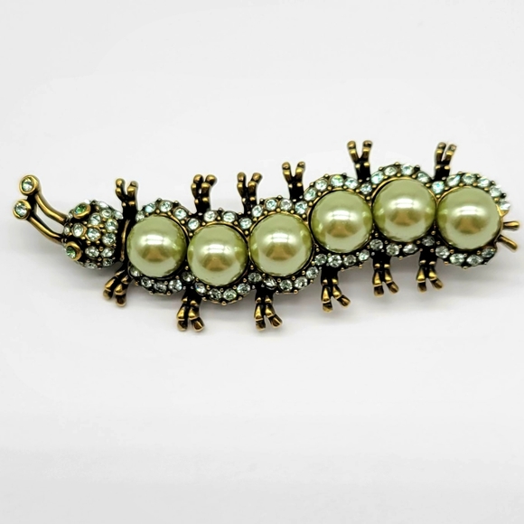 Heidi Daus Jewelry - Heidi Daus Vintage Pistachio Pearl and Mint Swarovski Crystal Caterpillar Pin